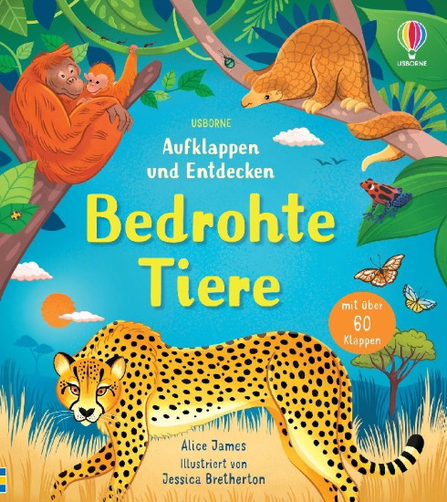 Buchcover und Innenansicht für das Buch: Aufklappen und Entdecken: Bedrohte Tiere