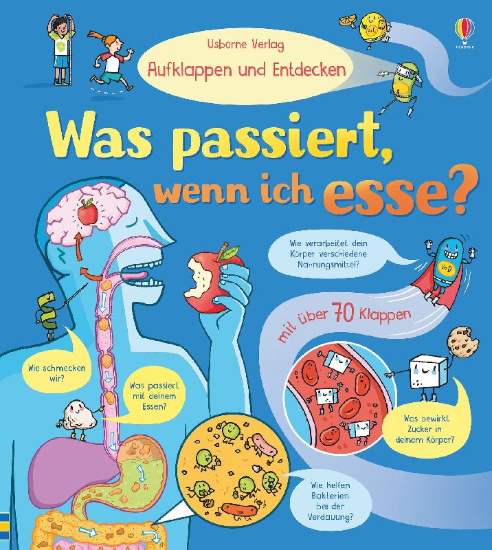 Buchcover und Innenansicht für das Buch: Aufklappen und Entdecken: Was passiert, wenn ich esse?