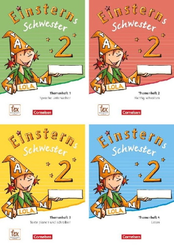 Buchcover und Innenansicht für das Buch: Einsterns Schwester - Sprache und Lesen 2. Schuljahr. Themenheft 1-4 und Projektheft mit Schuber. Verbrauchsmaterial