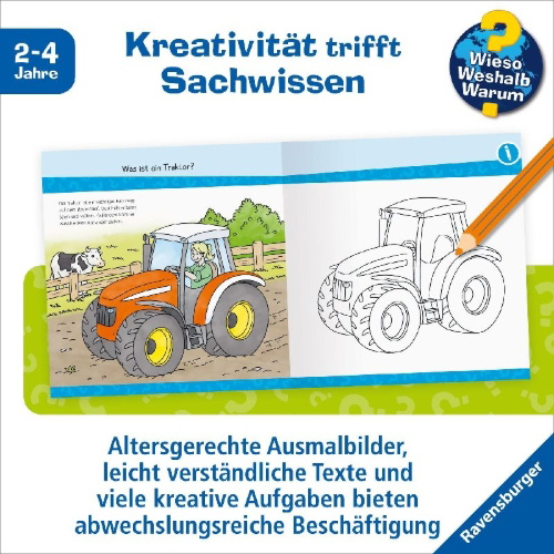 Buchcover und Innenansicht für das Buch: Wieso? Weshalb? Warum? junior AKTIV: Bauernhof
