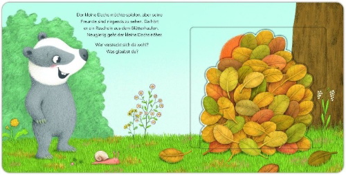 Buchcover und Innenansicht für das Buch: Komm und such mich! sagt der kleine Dachs
