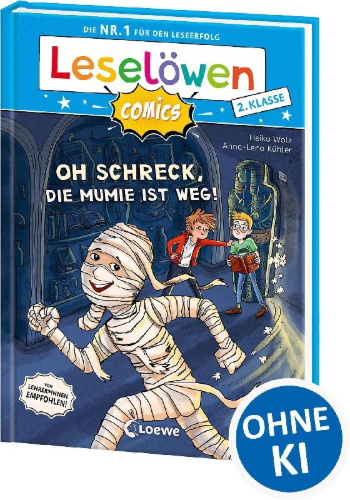 Buchcover und Innenansicht für das Buch: Leselöwen Comics 2. Klasse - Oh Schreck, die Mumie ist weg!