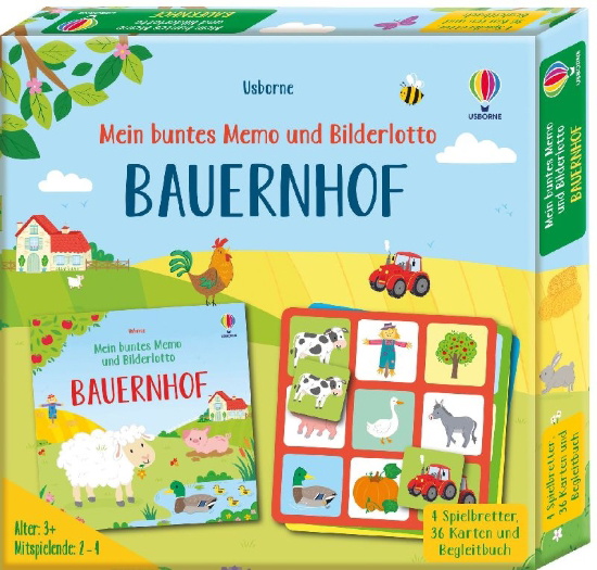 Buchcover und Innenansicht für das Buch: Mein buntes Memo und Bilderlotto: Bauernhof