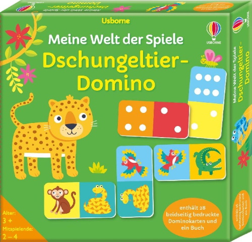 Buchcover und Innenansicht für das Buch: Meine Welt der Spiele: Dschungeltier-Domino