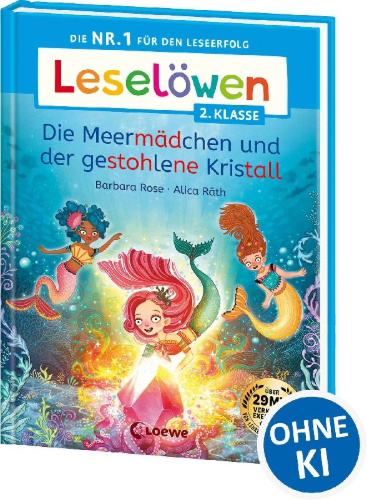 Buchcover und Innenansicht für das Buch: Leselöwen 2. Klasse - Die Meermädchen und der gestohlene Kristall