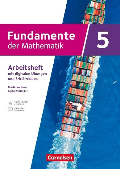 Buchcover und Innenansicht für das Buch: Fundamente der Mathematik 5. Schuljahr - Ausgabe Niedersachsen ab 2024 - Arbeitsheft mit Erklärfilmen und digitalen Übungen
