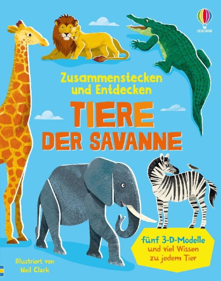 Buchcover und Innenansicht für das Buch: Zusammenstecken und Entdecken: Tiere der Savanne