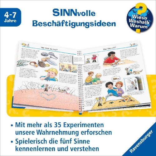 Buchcover und Innenansicht für das Buch: Wieso? Weshalb? Warum? Kernreihe, Band 31 - Experimentieren mit allen Sinnen