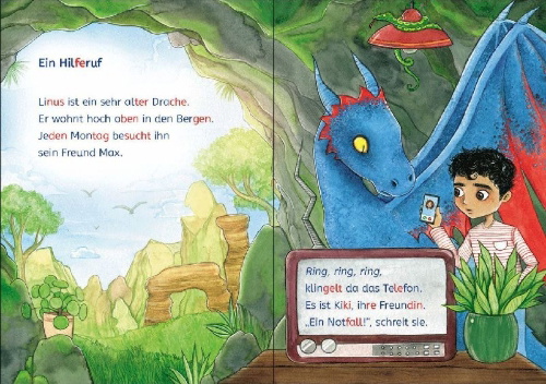 Buchcover und Innenansicht für das Buch: Leselöwen 1. Klasse - Notfall im Drachenpark