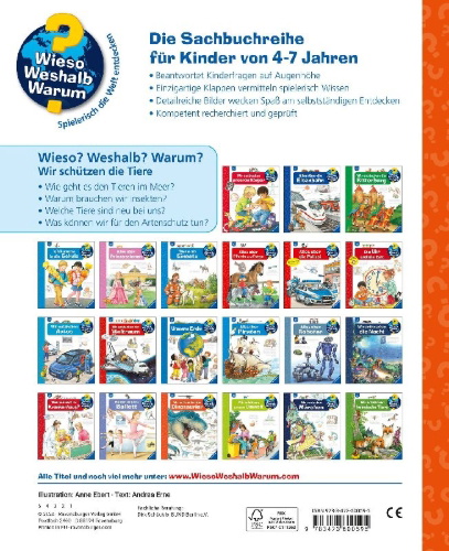 Buchcover und Innenansicht für das Buch: Wieso? Weshalb? Warum? Band 43 - Wir schützen die Tiere