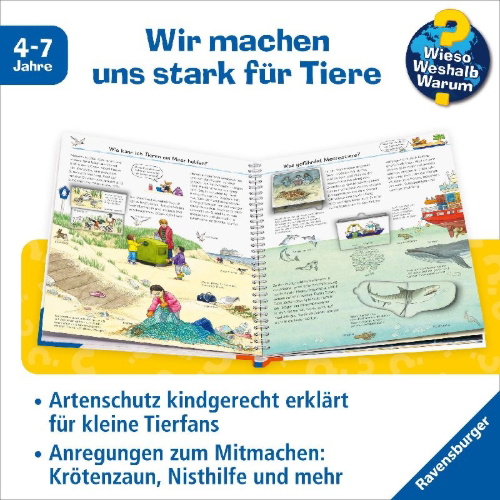 Buchcover und Innenansicht für das Buch: Wieso? Weshalb? Warum? Band 43 - Wir schützen die Tiere