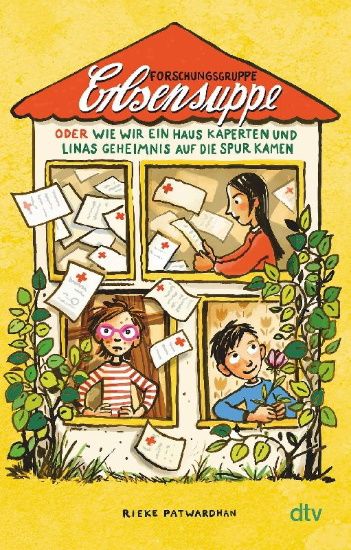 Buchcover und Innenansicht für das Buch: Forschungsgruppe Erbsensuppe auf neuer Mission: oder wie wir ein Haus kaperten und Linas Geheimnis auf die Spur kamen