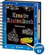 Buchcover und Innenansicht für das Buch: Kreativ-Kratzelbuch: Fahrzeuge
