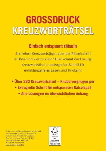 Buchcover und Innenansicht für das Buch: Großdruck Kreuzworträtsel - Band 5 - Über 280 Rätsel in großer Schrift für Senioren & Erwachsene
