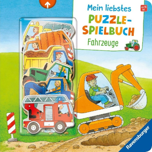 Buchcover und Innenansicht für das Buch: Mein liebstes Puzzle-Spielbuch - Fahrzeuge