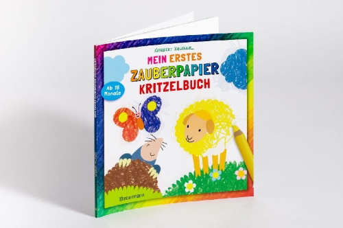 Buchcover und Innenansicht für das Buch: Mein erstes Zauberpapier-Kritzelbuch. Für Kinder ab 18 Monaten