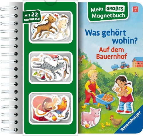 Buchcover und Innenansicht für das Buch: Mein großes Magnetbuch - Was gehört wohin? Auf dem Bauernhof