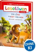 Buchcover und Innenansicht für das Buch: Leselöwen 1. Klasse - Ein Löwe findet Freunde (Großbuchstabenausgabe)