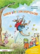 Buchcover und Innenansicht für das Buch: Konrad Känguru und Rita Rennmaus. Konrad hüpft zum Hauptgewinn