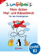 Buchcover und Innenansicht für das Buch: Mein dicker Mal- und Rätselblock für den Kindergarten