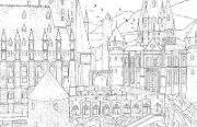 Buchcover und Innenansicht für das Buch: Harry Potter: An Official Hogwarts Coloring Book