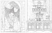 Buchcover und Innenansicht für das Buch: Harry Potter: An Official Hogwarts Coloring Book