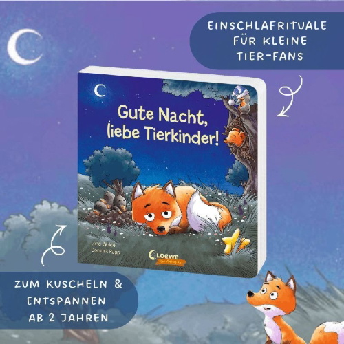 Buchcover und Innenansicht für das Buch: Gute Nacht, liebe Tierkinder!