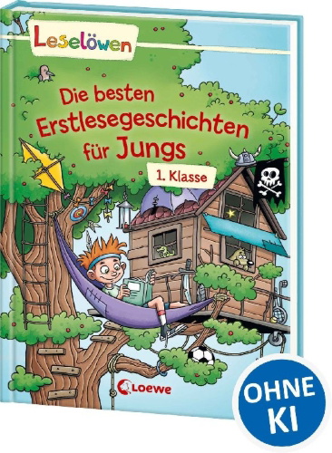Buchcover und Innenansicht für das Buch: Leselöwen - Die besten Erstlesegeschichten für Jungs 1. Klasse