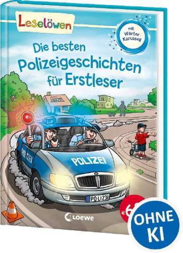 Buchcover und Innenansicht für das Buch: Leselöwen - Die besten Polizeigeschichten für Erstleser