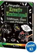 Buchcover und Innenansicht für das Buch: Mein großer Kreativ-Kratzelspaß: Weltraum, Dinos und Piraten