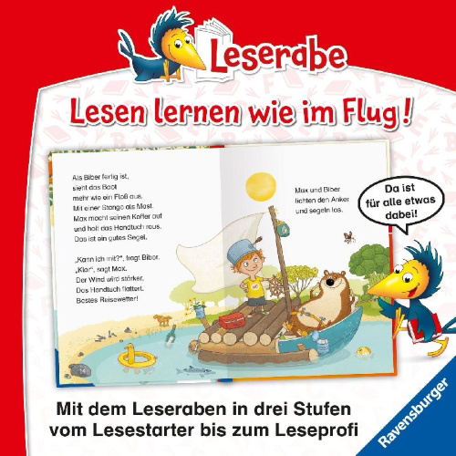 Buchcover und Innenansicht für das Buch: Leserabe - 1. Lesestufe: Max und Biber segeln los!