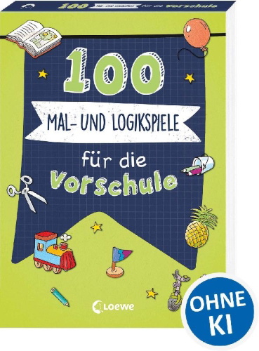 Buchcover und Innenansicht für das Buch: 100 Mal- und Logikspiele für die Vorschule