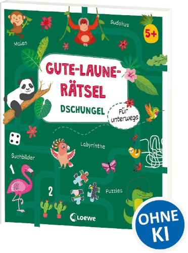 Buchcover und Innenansicht für das Buch: Mon cahier de jeux - La jungle (OT)