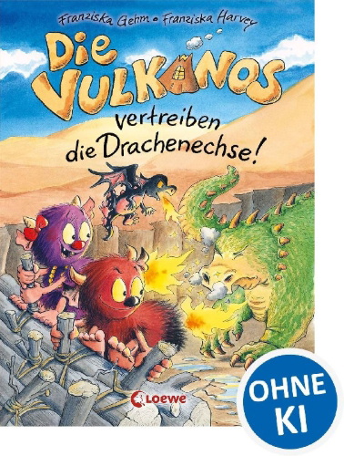 Buchcover und Innenansicht für das Buch: Die Vulkanos vertreiben die Drachenechse!