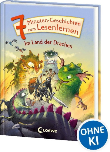 Buchcover und Innenansicht für das Buch: 7-Minuten-Geschichten zum Lesenlernen - Im Land der Drachen