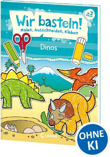 Buchcover und Innenansicht für das Buch: Wir basteln! - Malen, Ausschneiden, Kleben - Dinos