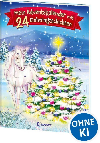 Buchcover und Innenansicht für das Buch: Mein Adventskalender mit 24 Einhorngeschichten