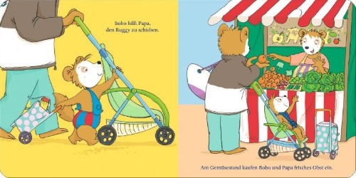 Buchcover und Innenansicht für das Buch: Bobo geht einkaufen