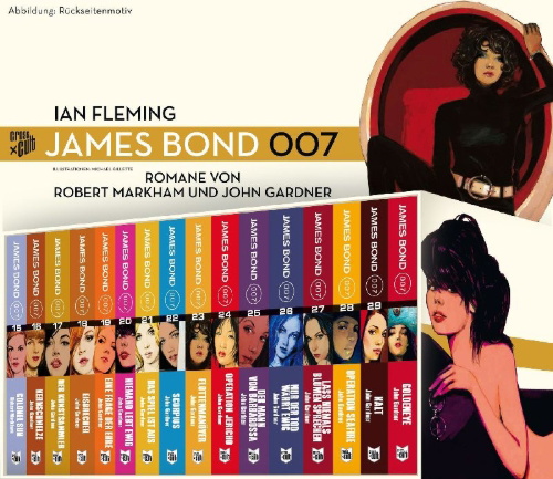Buchcover und Innenansicht für das Buch: James Bond Gesamtbox 2: Schuber gefüllt mit den Bänden 15-29 plus dem Filmroman Goldeneye