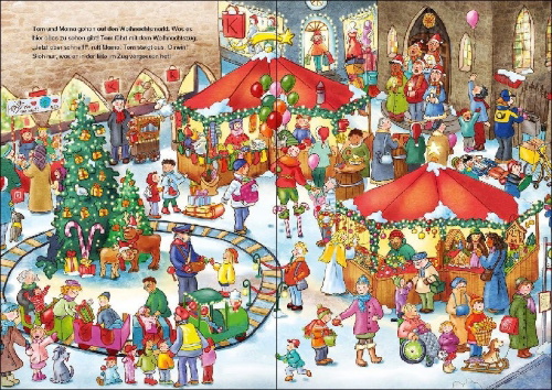 Buchcover und Innenansicht für das Buch: Mein liebstes Weihnachts-Wimmelbuch