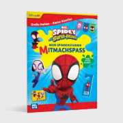 Buchcover und Innenansicht für das Buch: Große Helden - Kleine Künstler: Spidey und seine Super-Freunde: Mein spinnenstarker Mitmachspaß