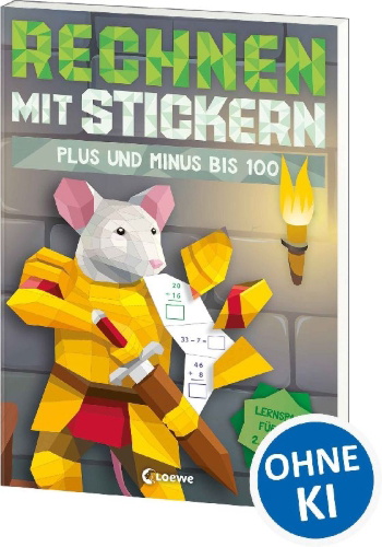 Buchcover und Innenansicht für das Buch: Rechnen mit Stickern - Plus und Minus bis 100