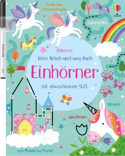 Buchcover und Innenansicht für das Buch: Mein Wisch-und-weg-Buch: Einhörner