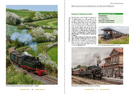 Buchcover und Innenansicht für das Buch: Unterwegs mit Museumsbahnen