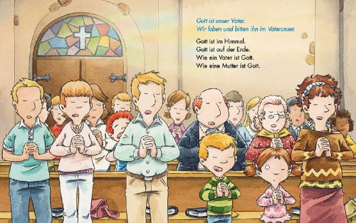 Buchcover und Innenansicht für das Buch: Komm mit in die Kirche (Pappbilderbuch)