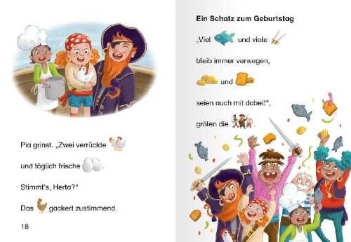Buchcover und Innenansicht für das Buch: Leserabe Vor-Lesestufe - Piratin Pia auf Schatzsuche