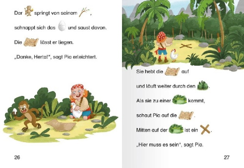 Buchcover und Innenansicht für das Buch: Leserabe Vor-Lesestufe - Piratin Pia auf Schatzsuche