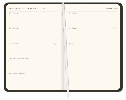 Buchcover und Innenansicht für das Buch: Diario Wochen-Kalenderbuch A6, schwarz 2027