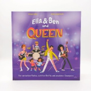 Buchcover und Innenansicht für das Buch: Ella & Ben und Queen - Von verrückten Radios, schrillen Outfits und absoluten Champions