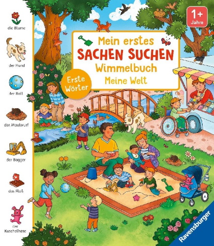 Buchcover und Innenansicht für das Buch: Mein erstes Sachen suchen Wimmelbuch: Meine Welt